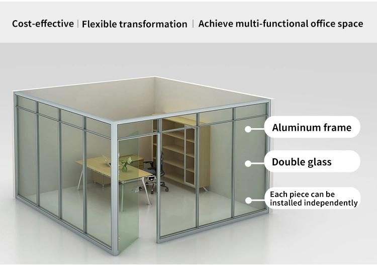 Room Divider Office Wood Glass Partition Wall with Double Glass Aluminium Blinds Inside