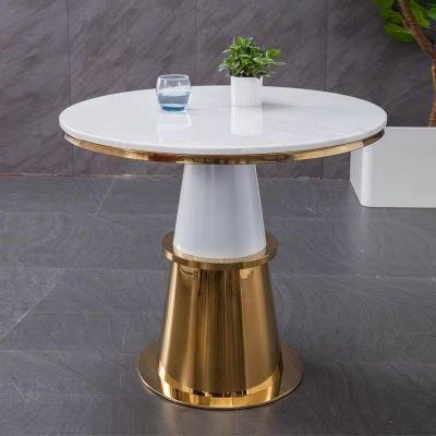 Classic Simple Nordic Gold Stainless Steel Top Tea Table Round Nature Marble Base Side Table Coffee Table for Living Room
