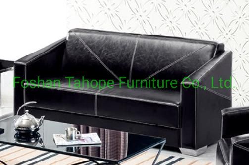 Good Quality Black Leather Commercial Office Couch Sofa Set with Metal Legs