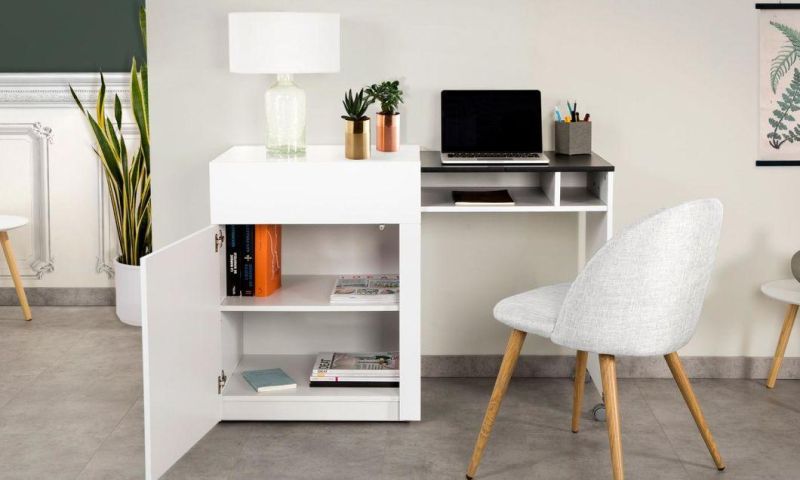 White Computer Desk, Wood Computer Table with Cabinet, Home/Office Furniture