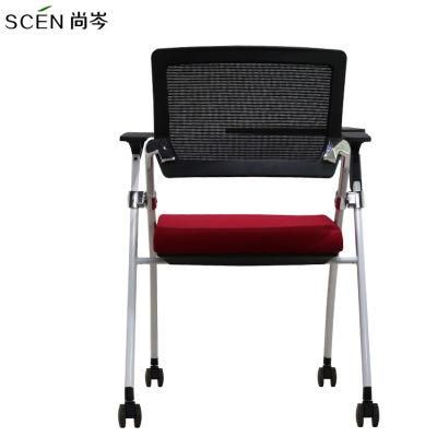Designed Office PP Foldable Stackable Rolling Training Room Meeting Visitor Chairs with Writing Pad