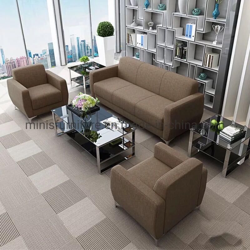 (M-SF31) Office/Lounge Good Quality Brown Fabric Sofas and Tables Furniture