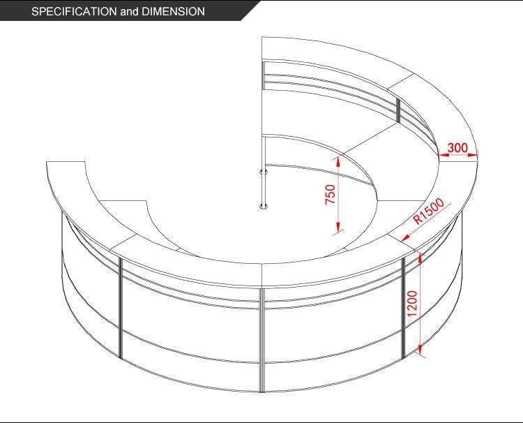 Clover T8 Series Melamine Modern Design Oval Half Round Reception Front Desk Counter Design