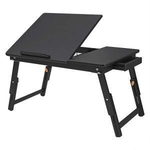 Bamboo Laptop Desk Adjustable Portable Breakfast Serving Bed Tray with Tilting Top Drawer Black