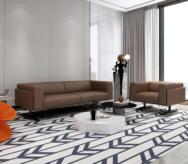 Elegant Interior Design Orange PU Leather 1+3 Business Sofa Upholstery