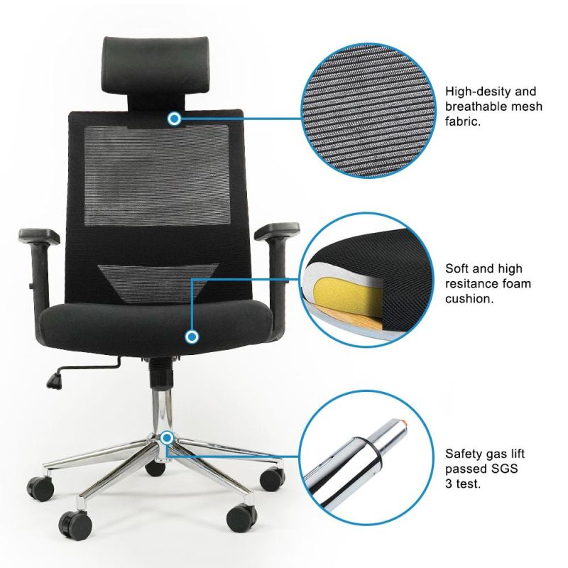 Ergonomic Office Chair with Adjustable Sponge Lumbar Support, Comfortable Thick Cushion High Back Desk Chair with Adjustable Headrest