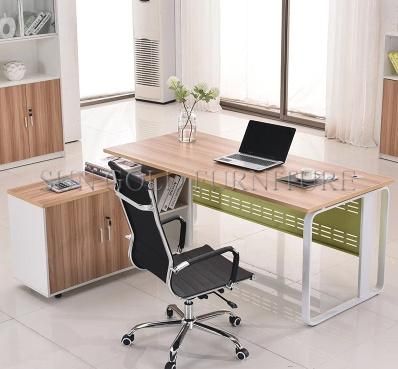 Modern Wooden Steel Leg Office Table with Side Table (SZ-OD077)