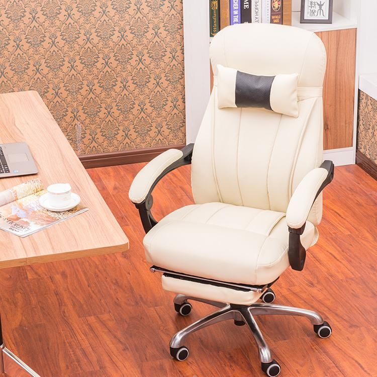 White PU Leather Office Chair with Reclining Backrest