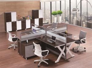 X Modern 4 Seats Stainless Steel Leg Desk Office Workstation Partition