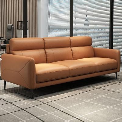 Brown Yellow Luxury Leather Sofa Office Furniture Reception Room PU Sofa Set