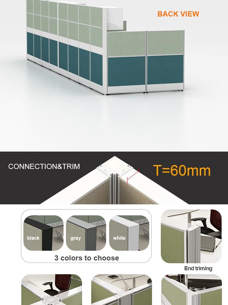High Quality L Shape Unique Divider Panel Modern 4 Seat Office Workstation Cubicle with Overhead Cabinet