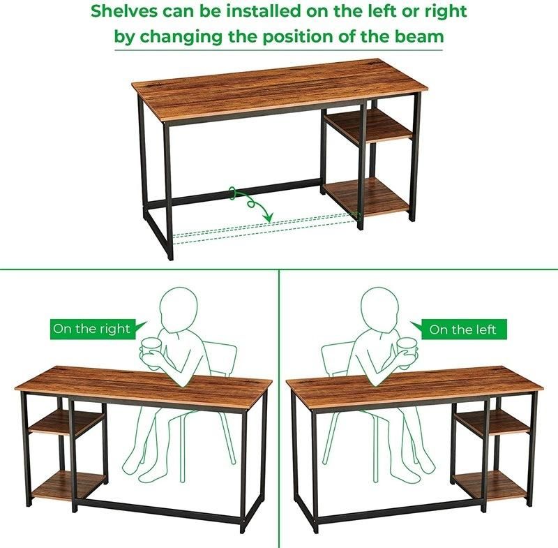 Office Desk with 2-Tier Storage Shelves 47 Inch Computer Desk Modern PC Laptop Workstation Study Working Writing Desk