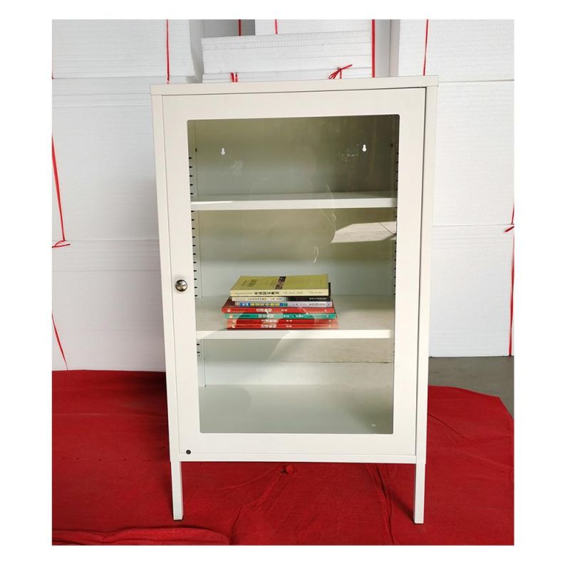Fas-B01 Glass Door Display Bookcase Home Storage Cabinet White Metal Living Room Cabinet
