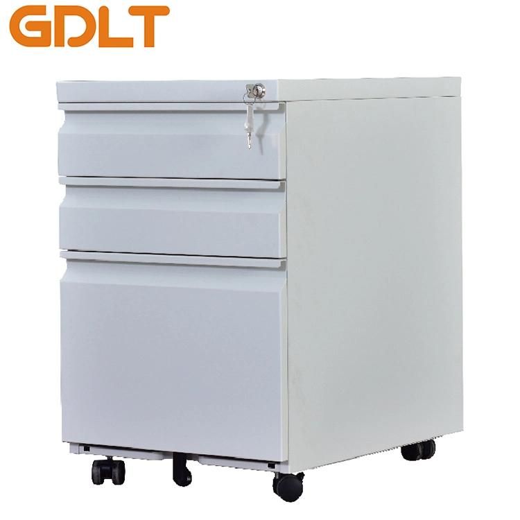 White Office Steel Mobile File Storage Cabinet 3 Drawer Metal Movable Pedestal Cabinet
