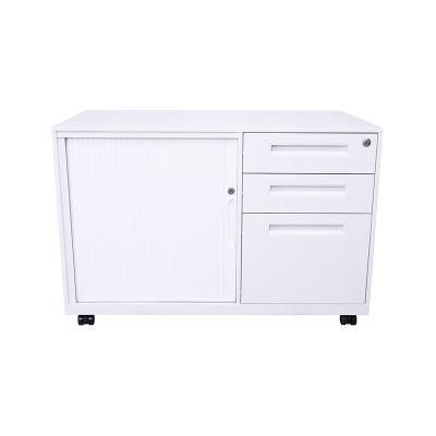 Metal Storage Cabinet Mobile Caddy Pedestal with Tambour Door