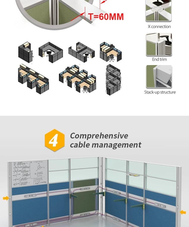 Modern Office Furniture Used Aluminum Frame Dividers Partition Office Cubicle Workstation for Small Office