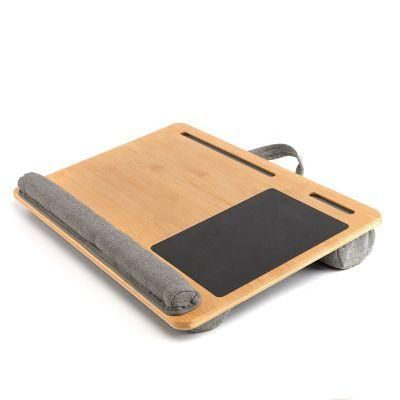 Wholesale Portable Bamboo Laptop Stand Wooden Lap Tray Bed Sofa Desk with Soft Pillow Cushion Computer Desk with Phone Slot