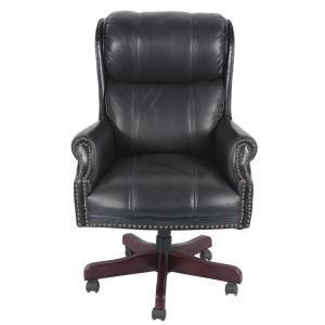 Traditional Staff Chair with Grain Leather and Wood Frame