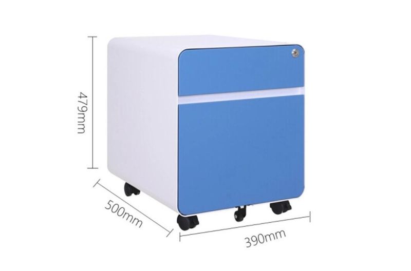 Office Furniture Blue Mobile Pedestal Metal 2 Drawers File Cabinet