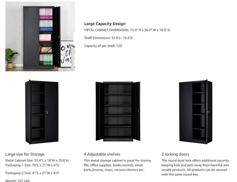 Swing Door Filling Storage Cabinet Black 4 Shleves File Cabinet