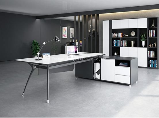 L-Shape Modern Melamine Office Furniture Wooden Executive Manager Table with Metal Legs