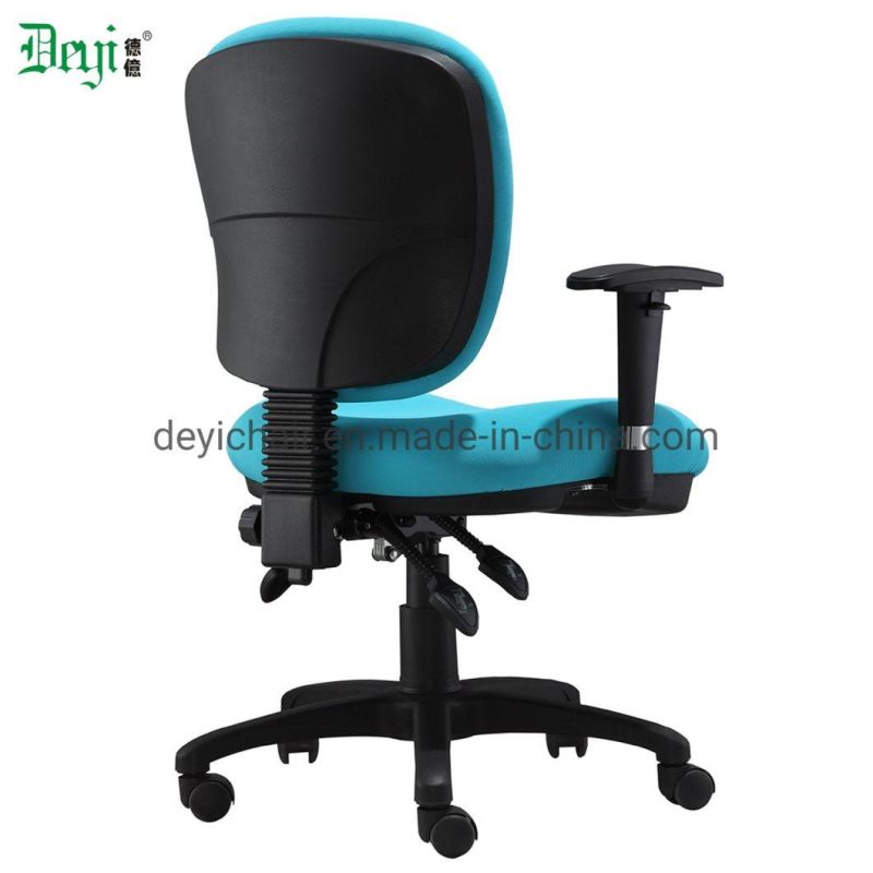 Blue Color Low Back 3 Lever Light Duty Mechanism with PU Height Adjustable Armrest Nylon Base and Castors Without Headrest Fabric Chair