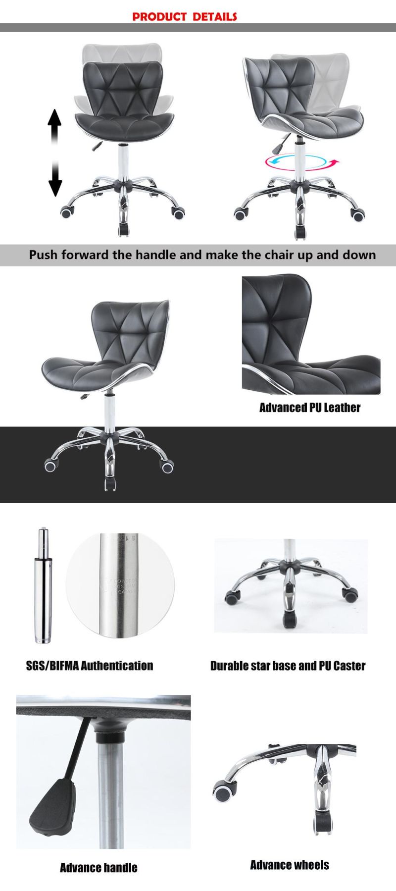 Modern PU Seats Swivel Bar Chair with Wheels Bar Stool Bar Furniture Home Office Chair Task Computer Chair