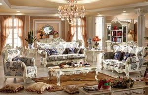 White Carving Luxury European Classic Wood Sofa Set Designs (TH563)