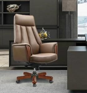 Leather Office Executive Chair for Classical Design with Wood Decor