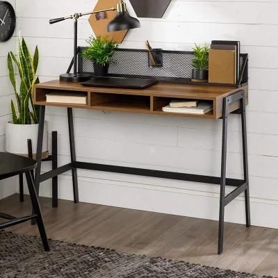 Simple Combination of Iron and Wood with Storage for Student Writing Desk 0324