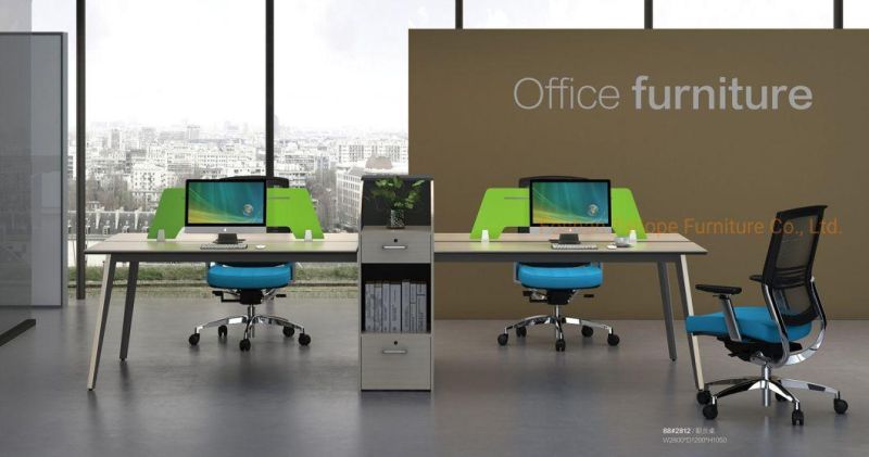 Simple Elegant Office Partition Storage 4 Seats Staff Wooden Workstation