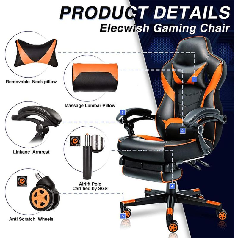 Hot Sell Massage Adjustable Armrest Reclining High Back Leather Gamer Chair Gaming