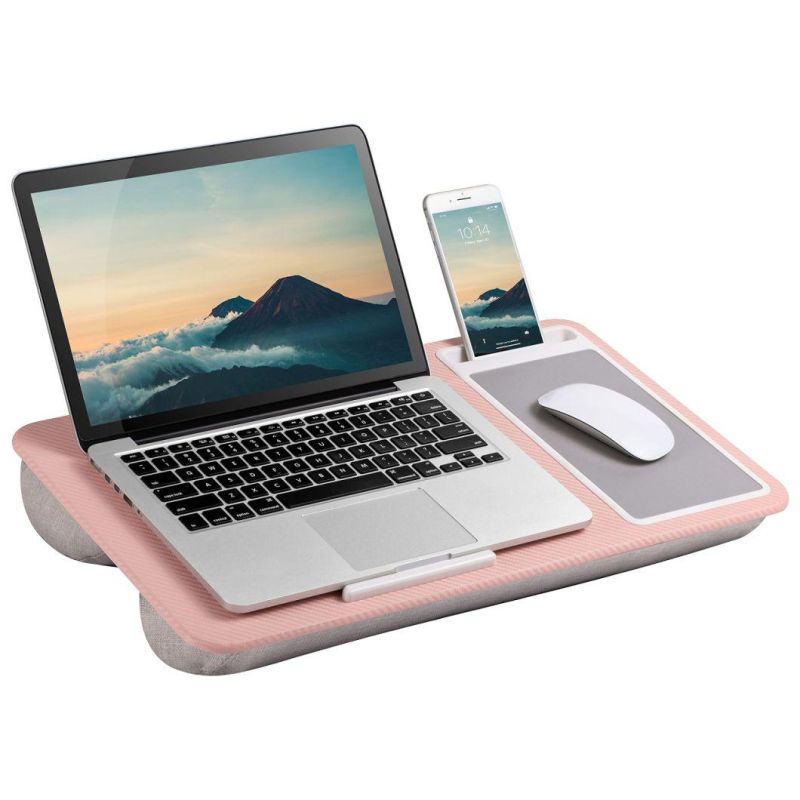 Gogobs Home Office Lap Desk with Device Ledge Mouse Pad, and Phone Holder Lap Desk with Pillow Solid Wood Plastic Bamboo Laptop Tray Bed Sofa Desk Table