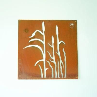 Corten Steel Square Plants Pattern Decorative Rusty Metal Plate