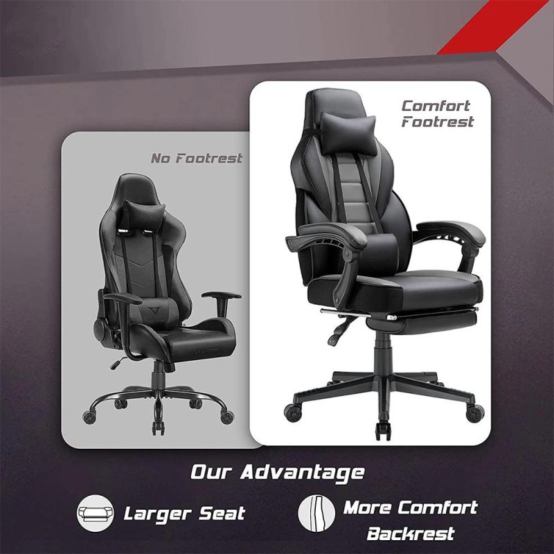 Blue Comfortable Ergonomic Boss Game Chair with Footrest