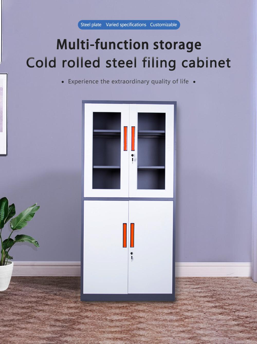 Factory Direct Sale Cupboard Design 4 Doors Metal Glass Door File Cabinet Office Storage Steel File Side Cabinet