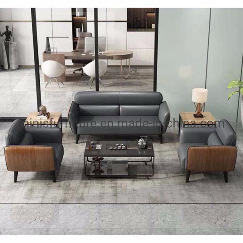 (M-SF29) Simple Manager Boss Office Sofa Commercial Visitors Negotiating Area Leather Wood Frame Sofa Tables Combination