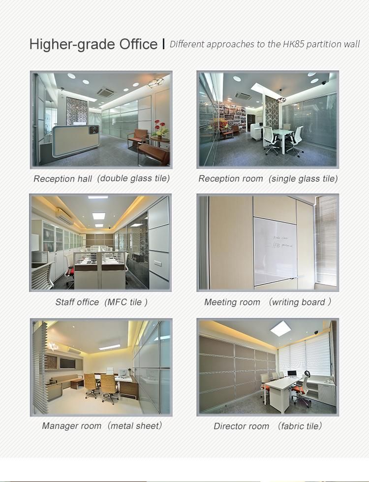 New Design Interior Room Divider Aluminum Frame Tempered Glass Office High Partition Wall