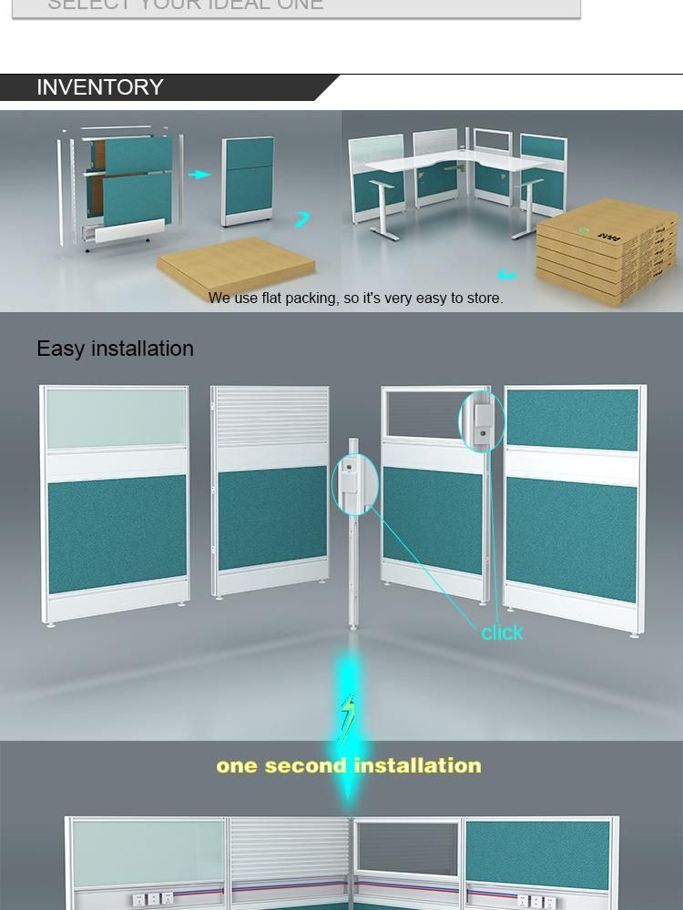 High Quality L Shape Unique Divider Panel Modern 4 Seat Office Workstation Cubicle with Overhead Cabinet