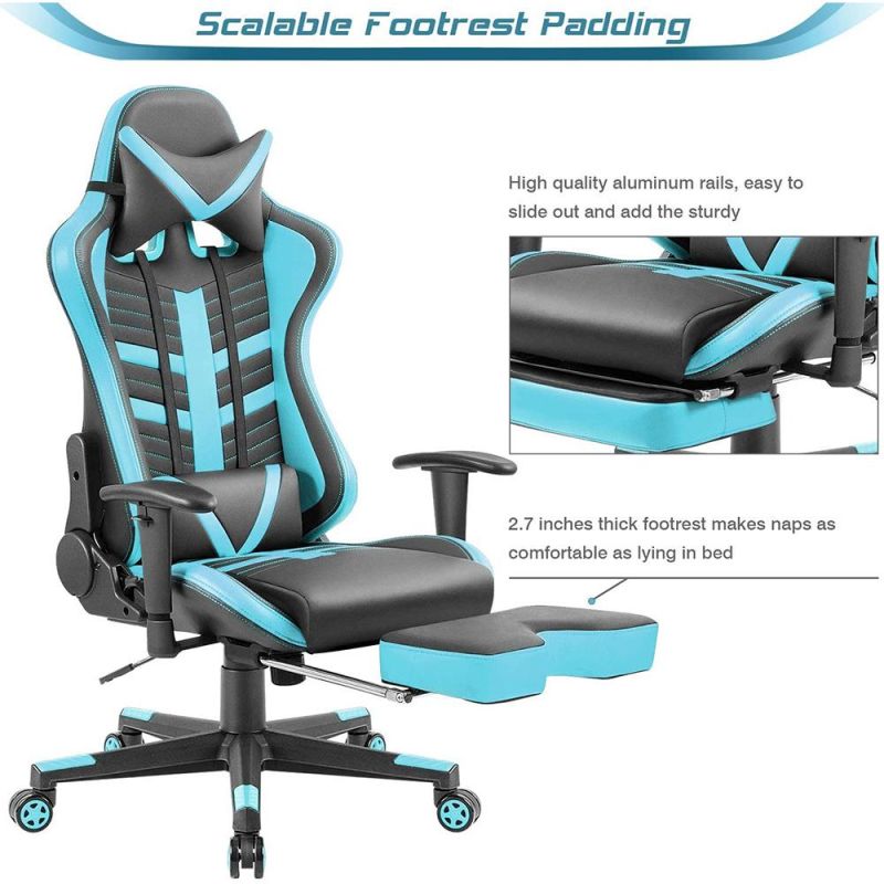 Ergonomic Custom Name High Back PU Leather Gaming Chair with Footrest