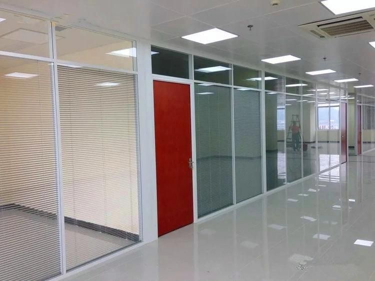 Modern Office Clean Double Glass Partition Wall Aluminium Frame Soundproof Office Partition Design