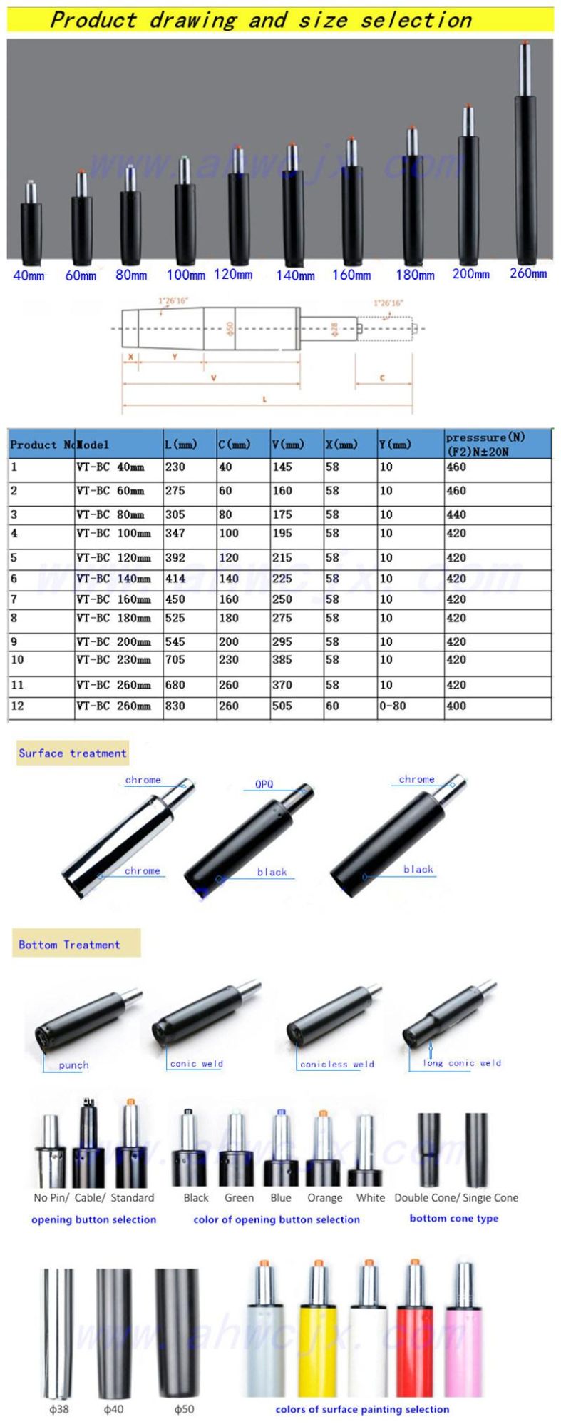 Chair Gas Spring 120mm Stroke Black and Silver Gas Lift Fits for Office Chair Bar Chair to Adjustable Height Controllable Gas Spring Damper