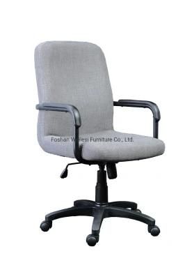 Grey Color MID Back Simple Tilting Mechanism 320mm Nylon Base with PU Armrest Office Chair