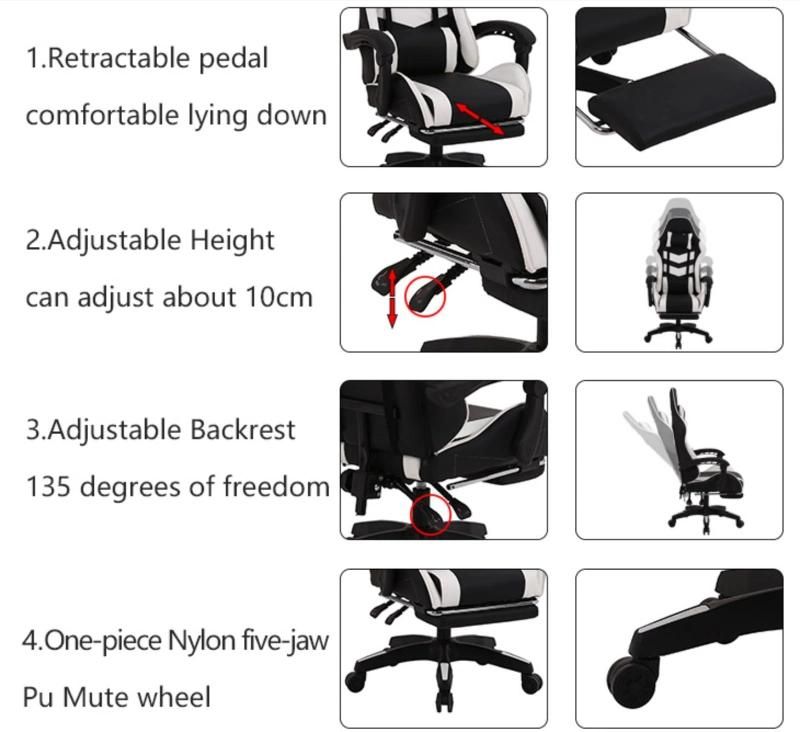 Luxury Functional Soft Cool Foldable Armrest Manufacturer Steel Gaming Chair