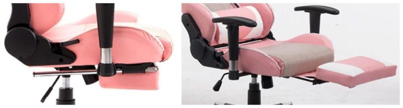 Silla De Cuero PU PARA Ordenador De Carreras, Silló N Ergonó Mico De Espalda Alta Con Orejas De Conejo Rosa, Kawaii, Rosa