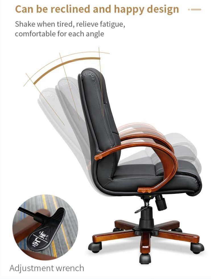 Solid Wood Arm PU Leather Ergonomic Office Director Chair