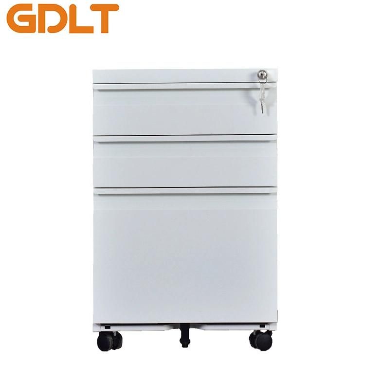 White Office Steel Mobile File Storage Cabinet 3 Drawer Metal Movable Pedestal Cabinet