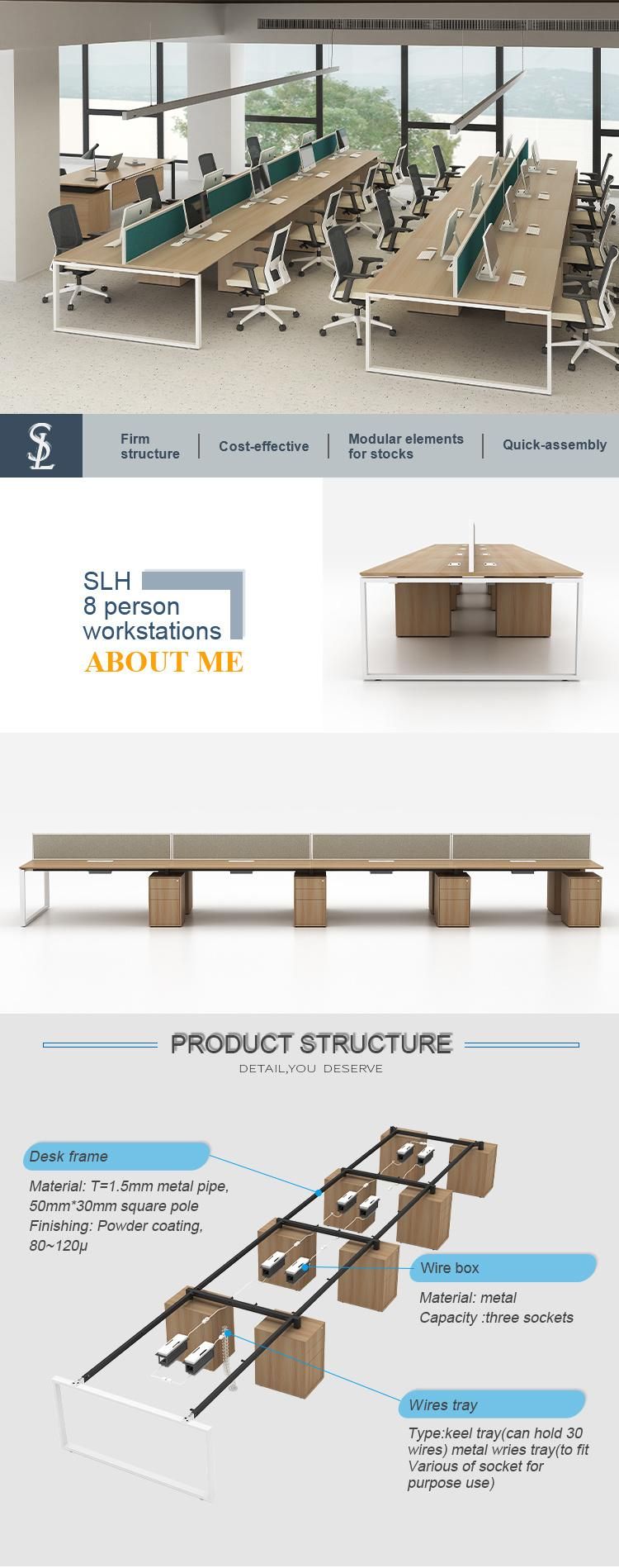 Simple Modern Style Extra Long Double Workstation Computer Table for 8 Person