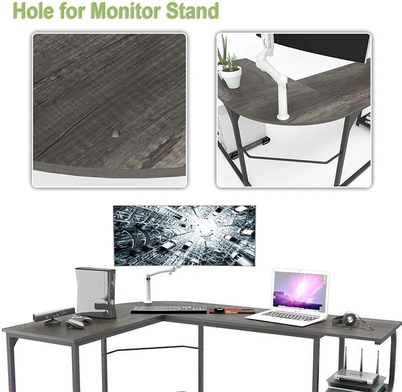 Reversible L Shaped Desk with Shelves Round Corner Computer Desk Gaming Table Workstation for Home Office