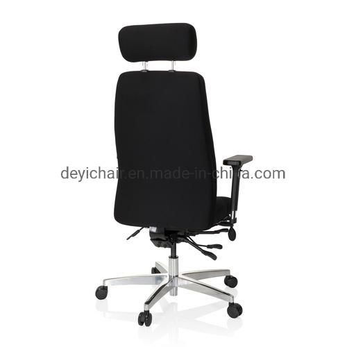 Blue Fabric Upholstery High Back Functional Frame with PU Adjustable Arm Aluminium Base Office Chair